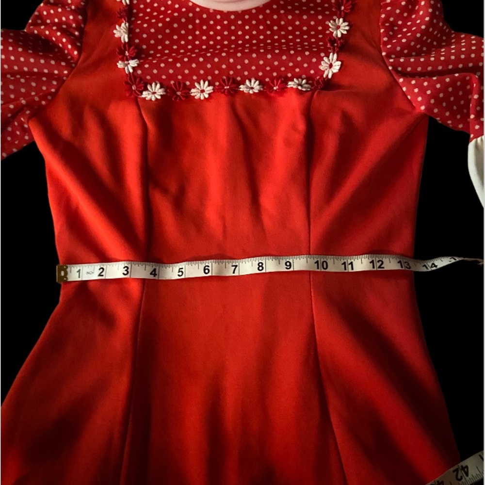 Vintage (old & perfect) flawless red & white daisy chain polyester dress 12 - Picture 7 of 7